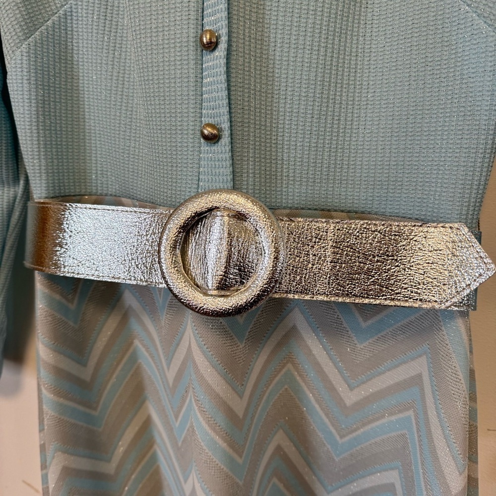 Vintage 60s Toni Todd‎ Dress Metallic Lurex Maxi Gown Silver Blue Womens Medium - Picture 6 of 12